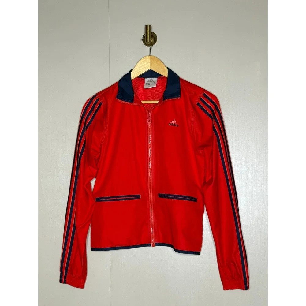 Adidas Vintage 2003 Red Navy Blue Stripe Full Zip Windbreaker‎ Jacket 939006 S